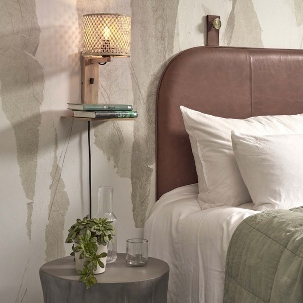 GOOD & MOJO Landelijke Retro wandlamp Java 1-lichts naturel met boekenplank