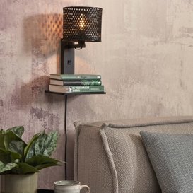 Wandlamp Java zwart met boekenplank