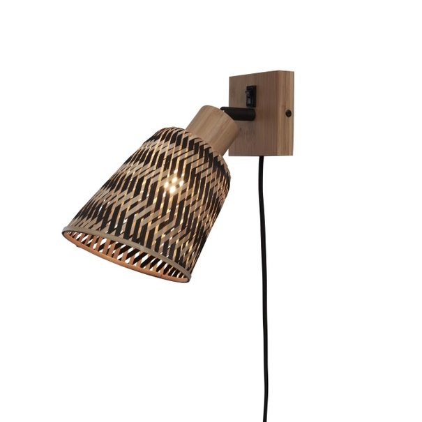 GOOD&MOJO Landelijke - Bamboe Kap - Wandlamp - 1-lichts - Zwart - Naturel - Java