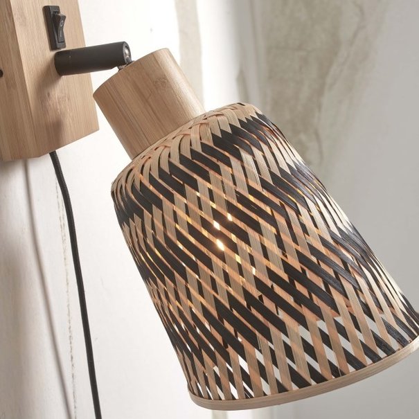 GOOD&MOJO Landelijke - Bamboe Kap - Wandlamp - 1-lichts - Zwart - Naturel - Java