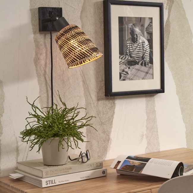 PWA DUSTY EXPLORERS HAT（LAMP BLACK） Landelijke - Bamboe Kap - Wandlamp - 1-lichts - Zwart - Java