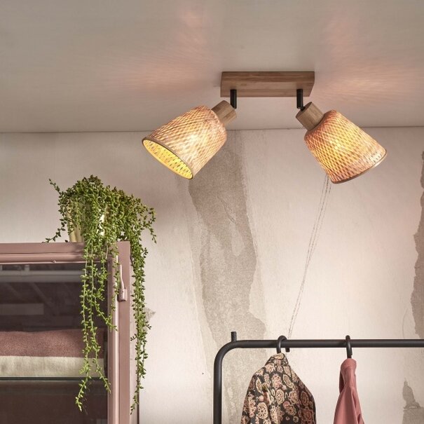 GOOD & MOJO Landelijke Retro opbouwspot Java 2-lichts bamboe naturel