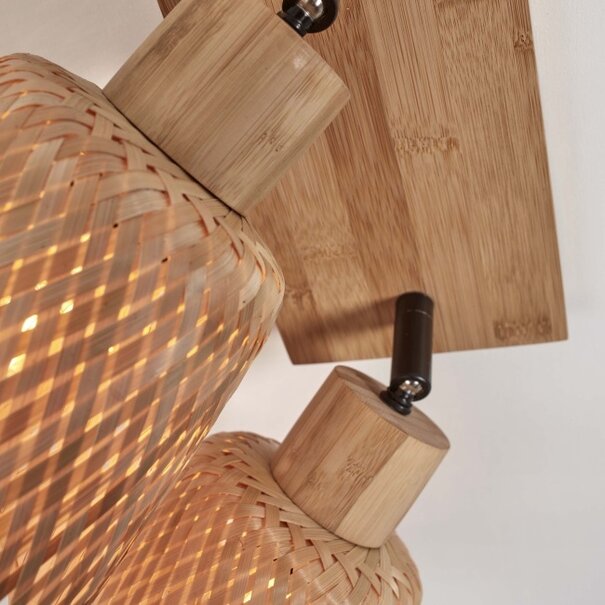 GOOD & MOJO Landelijke Retro opbouwspot Java 2-lichts bamboe naturel