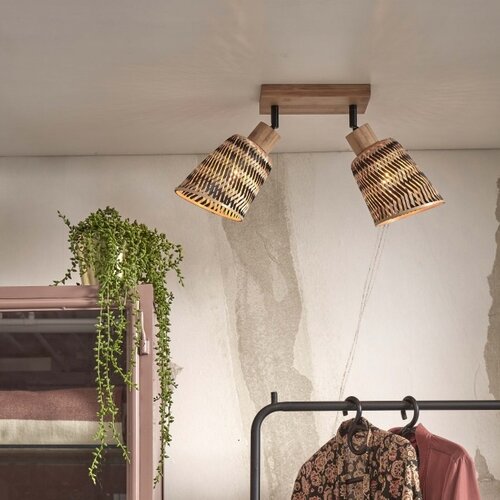 Landelijke Retro opbouwspot Java 2-lichts zwart naturel