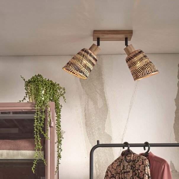 GOOD & MOJO Landelijke Retro opbouwspot Java 2-lichts zwart naturel