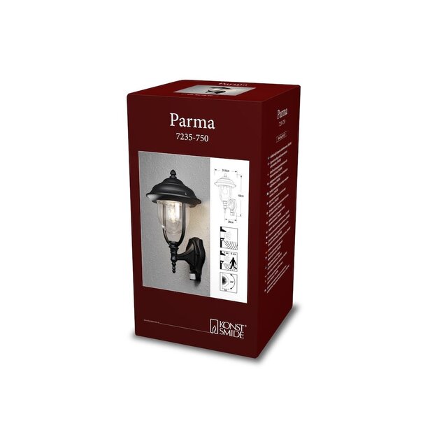 Konstsmide Klassieke buiten wandlamp Parma zwart met bewegingssensor