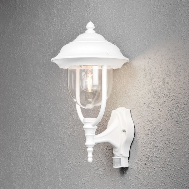 Konstsmide Klassieke buiten wandlamp Parma wit met bewegingssensor
