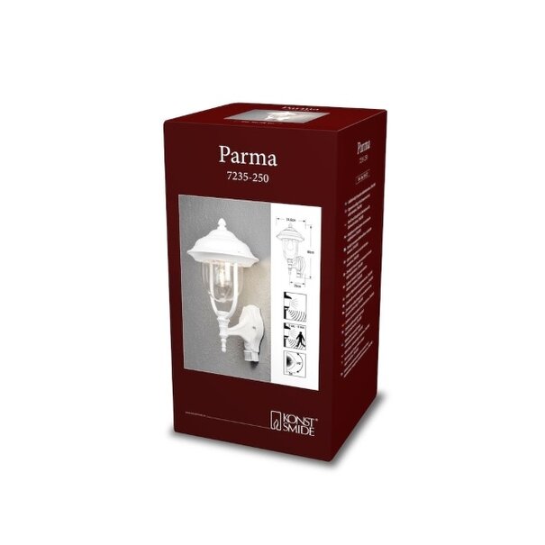 Konstsmide Klassieke buiten wandlamp Parma wit met bewegingssensor
