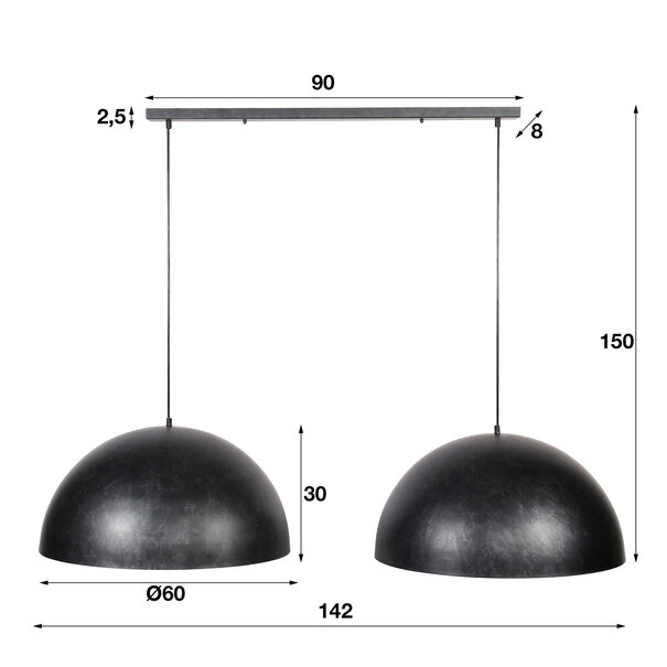 BelaLuz Industriële hanglamp Radiance 2-lichts Ø60 cm charcoal