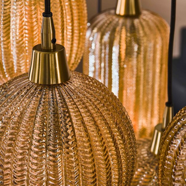 BelaLuz Hanglamp Dresa 7-lichts goud met amber glas