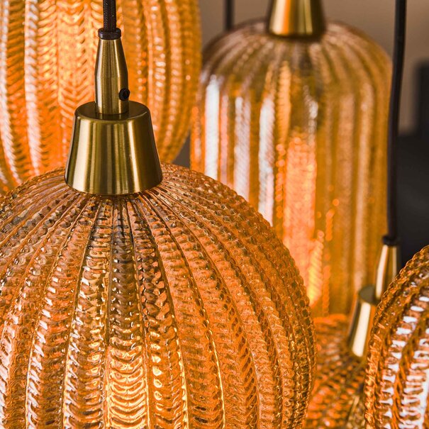 BelaLuz Hanglamp Dresa 7-lichts goud met amber glas