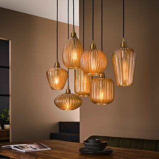 Hanglamp Dresa 7-lichts goud amber glas