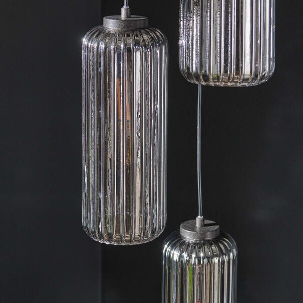 BelaLuz Industrieel - Modern - Hanglamp - 5 lichts - Charcoal  - Ribs