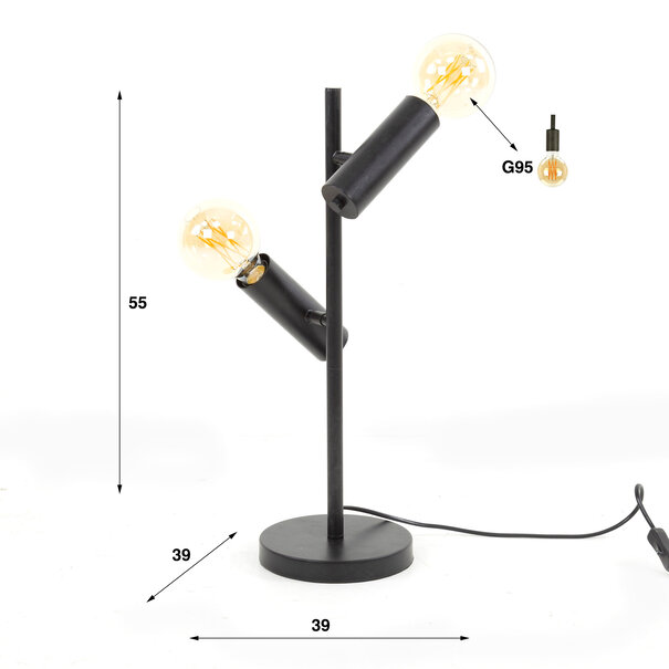 BelaLuz Moderne - Industriële - Tafellamp - 2-lichts - Charcoal -Rack