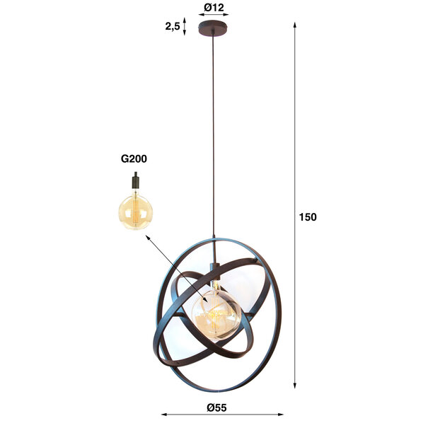 BelaLuz Industrieel - Stoere - Hanglamp -  1 lichts - 55 cm - Artic