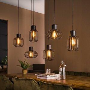 BelaLuz Industriële hanglamp Madley 6-lichts charcoal