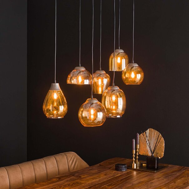 BelaLuz Industriële - Hanglamp - 7 lichts - Charcoal  - Amber Glas - Vetro