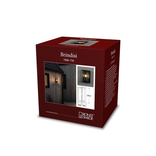 Konstsmide Moderne buiten wandlamp Brindisi small 1-lichts zwart transparant glas