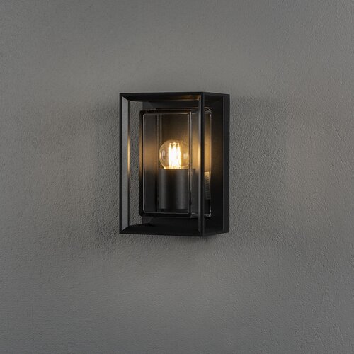 Moderne buiten wandlamp Brindisi small 1-lichts zwart transparant glas