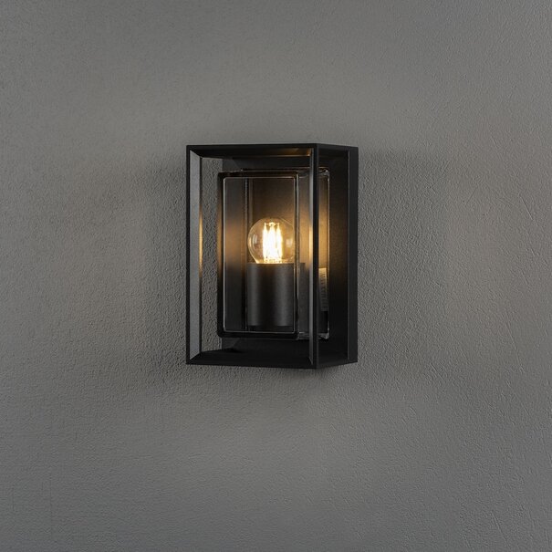 Konstsmide Moderne buiten wandlamp Brindisi small 1-lichts zwart transparant glas