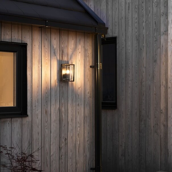 Konstsmide Moderne buiten wandlamp Brindisi small 1-lichts zwart transparant glas