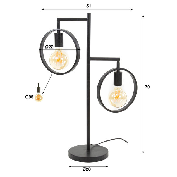 BelaLuz Industriële tafellamp Spark 2-lichts charcoal