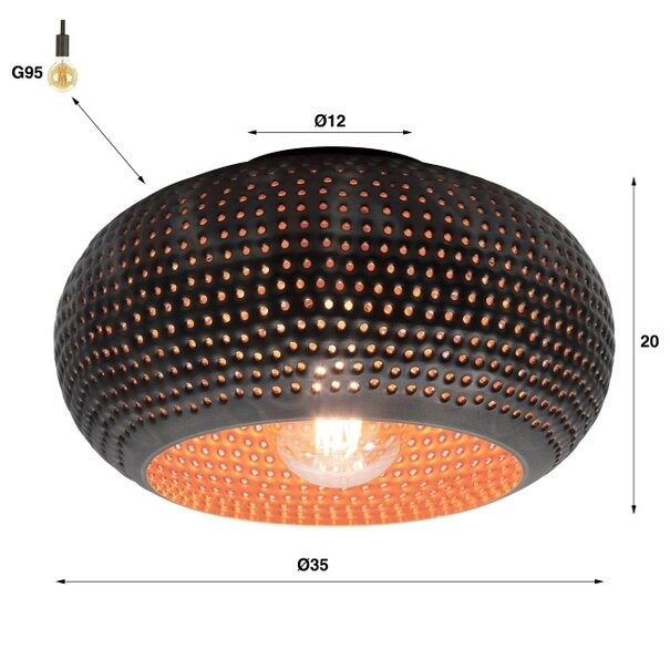 BelaLuz Industriële plafondlamp Cambal 1-lichts zwart bruin