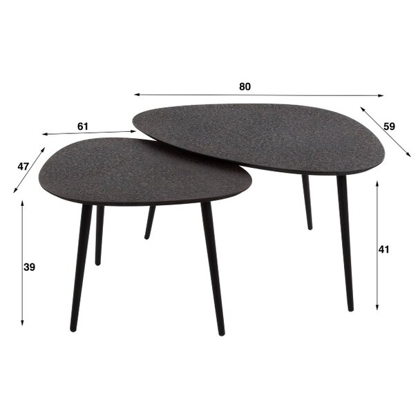 BelaLuz Moderne Industriële salontafel Vela 2 set zwart