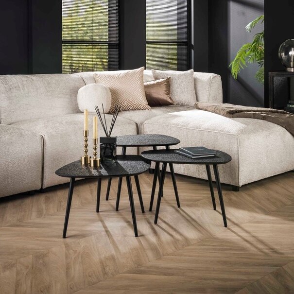 BelaLuz Moderne Industriële salontafel Vela 3 set zwart