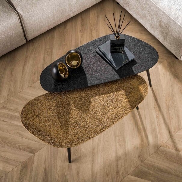 BelaLuz Industriële salontafel Cleo 2 set Organisch zwart brons