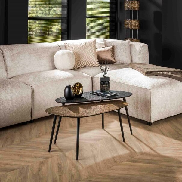 BelaLuz Industriële salontafel Cleo 2 set Organisch zwart brons