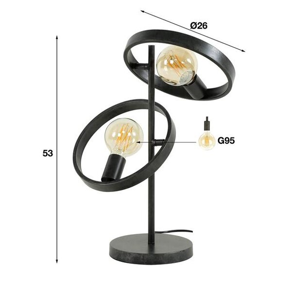 BelaLuz Moderne - Industriële - Tafellamp - 2-lichts - Charcoal - Hera