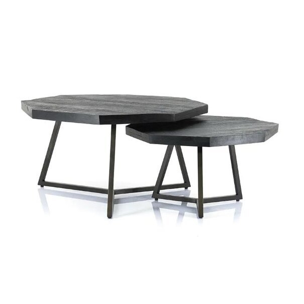 By Boo Moderne - Salontafel - 2 Set - Mangohout - Zwart - Octagon