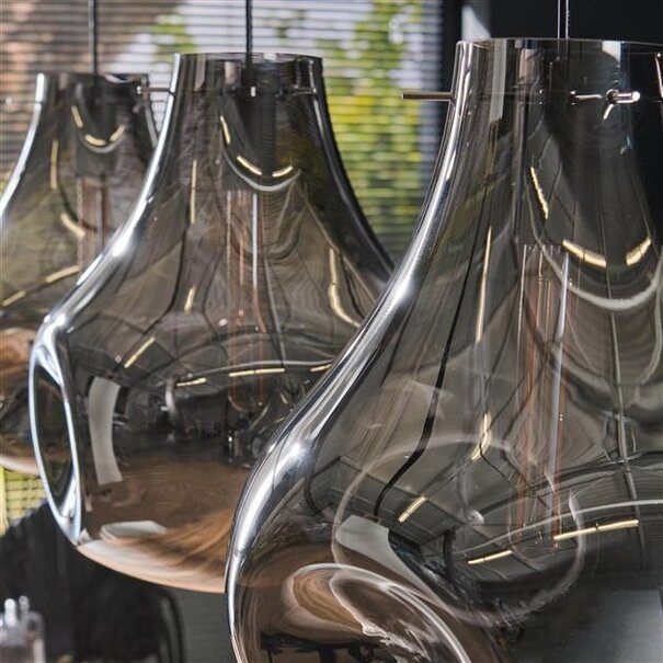 BelaLuz Moderne hanglamp Aura 3-lichts met gedeukt smoke glas