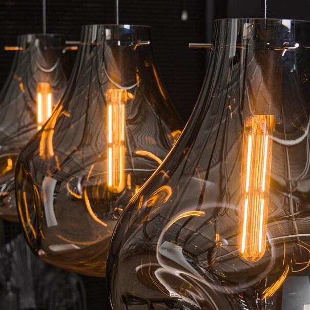 BelaLuz Moderne hanglamp Aura 3-lichts met gedeukt smoke glas