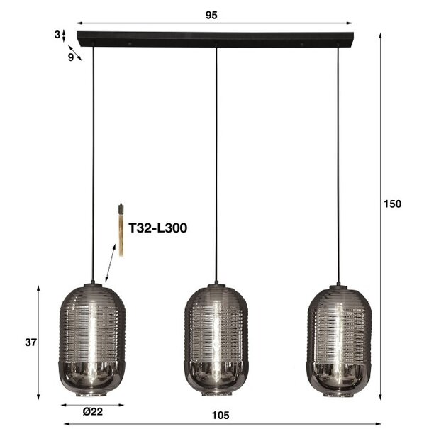 BelaLuz Moderne hanglamp Droid 3-lichts chrome glas