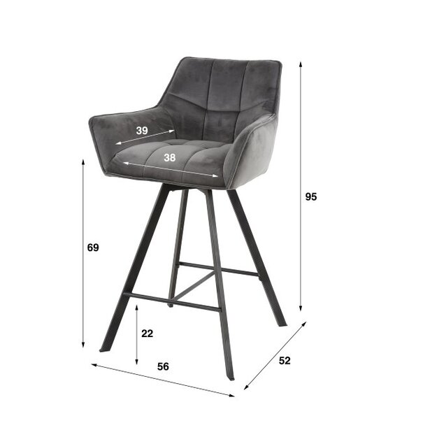 BelaLuz Moderne Barstoel Turn antraciet velour velvet draaibaar