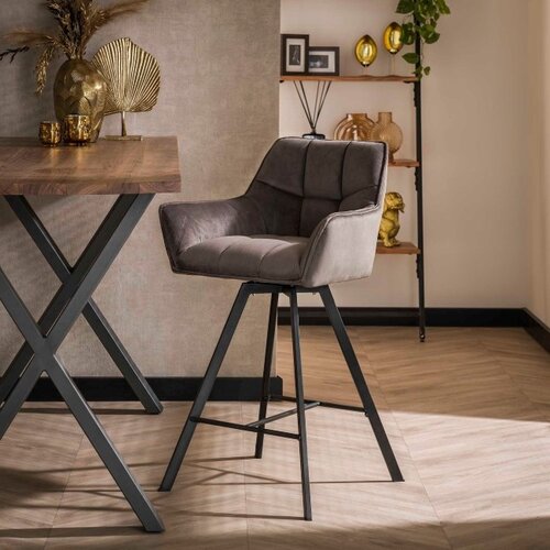 Moderne Barstoel Turn antraciet velour velvet draaibaar