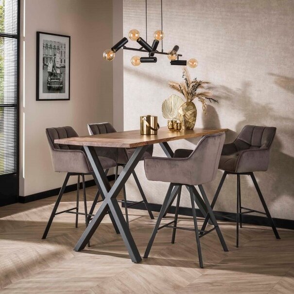 BelaLuz Moderne Barstoel Turn antraciet velour velvet draaibaar