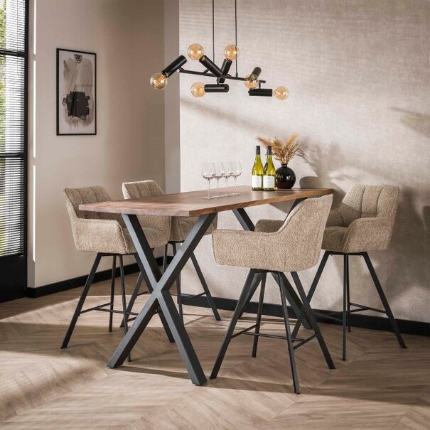 BelaLuz Moderne Barstoel Turn bouclé zandkleur draaibaar