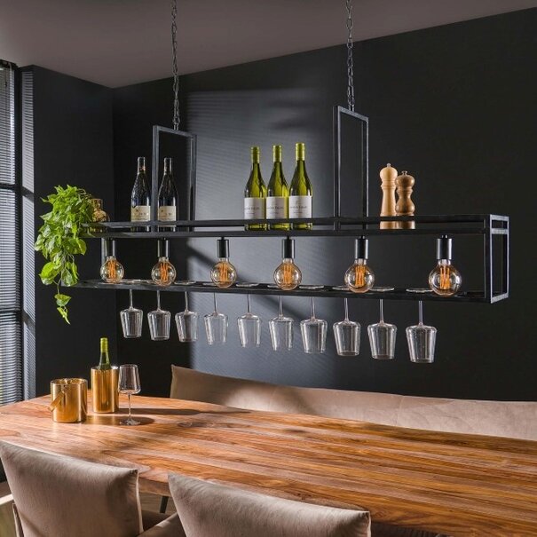 BelaLuz Industriële Moderne Hanglamp Baro 6-lichts Bar Lamp charcoal