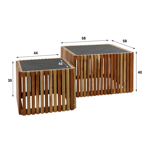 BelaLuz Landelijke - Industriële - Salontafel - 2 set - Acaciahout - Medan