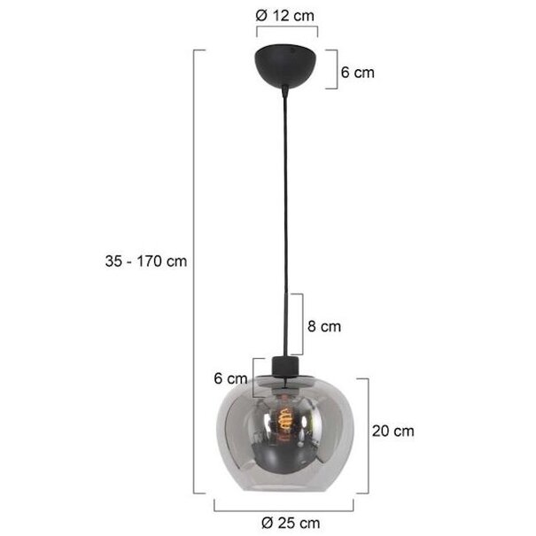 Steinhauer Moderne - Hanglamp - Zwarte Smoke - 1 Lichts - Lotus