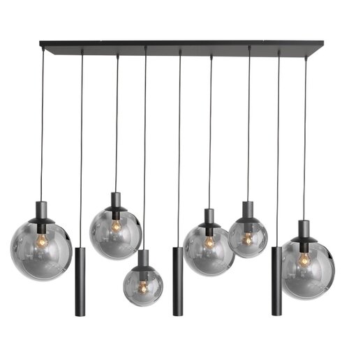 Hotel Chique hanglamp Bollique 9-lichts Kokers zwart met smoke glas