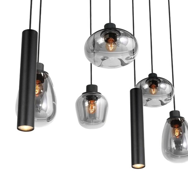 Steinhauer Design Hotel Chique hanglamp Reflexion 9-lichts zwart met smoke glas
