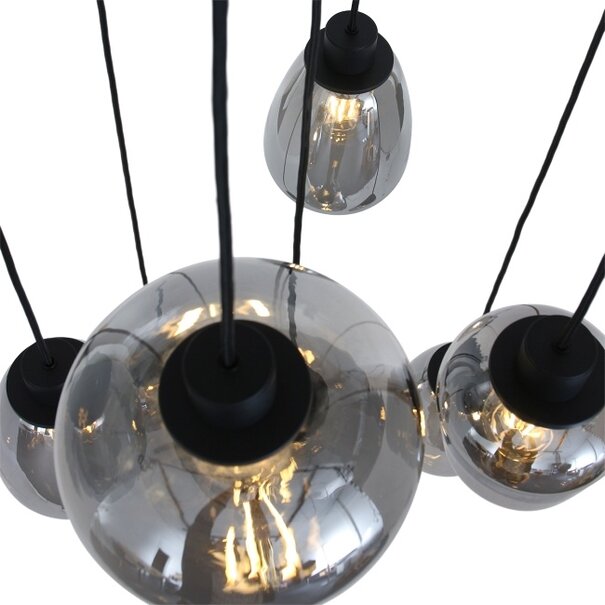 Steinhauer Hotel Chique hanglamp Reflexion 7-lichts zwart met smoke glas