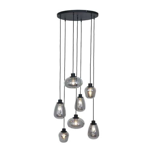 Hotel Chique hanglamp Reflexion 7-lichts zwart met smoke glas