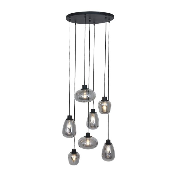 Steinhauer Hotel Chique hanglamp Reflexion 7-lichts zwart met smoke glas