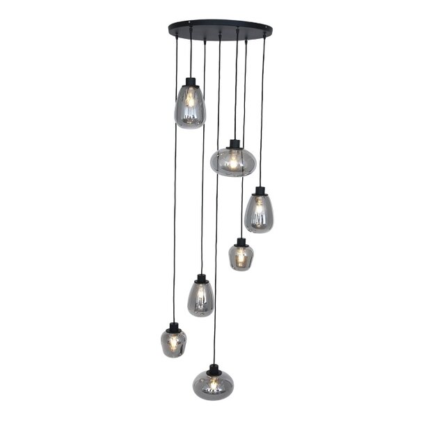 Steinhauer Hotel Chique hanglamp Reflexion 7-lichts zwart met smoke glas