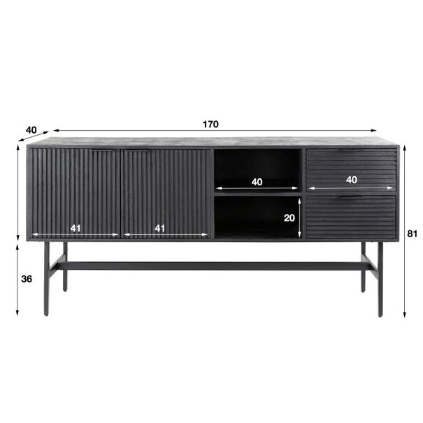 BelaLuz Landelijke Moderne Stripes Dressoir 170 cm mangohout